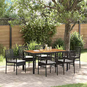 Komplet za jedilnico v vrtu 7 pcs Črna poli ratan