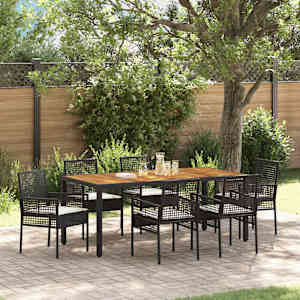 Komplet za jedilnico v vrtu 7 pcs Črna poli ratan