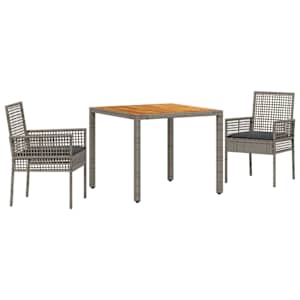 Zahradní jídelní souprava 3 pcs Šedá polyratan - obrázek 2