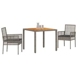 Zahradní jídelní souprava 3 pcs Šedá polyratan - obrázek 3