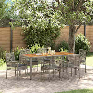 Komplet za jedilnico v vrtu 7 pcs Siva poli ratan