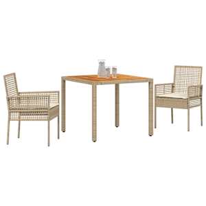 Zahradní jídelní souprava 3 pcs Béžová polyratan - obrázek 3