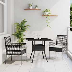 Komplet za jedilnico v vrtu 3 pcs Črna poli ratan