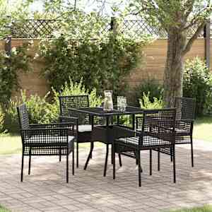 Komplet za jedilnico v vrtu 5 pcs Črna poli ratan