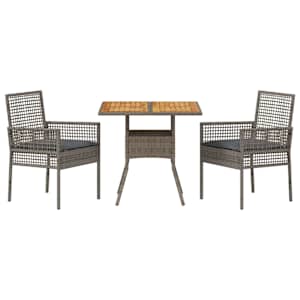 Zahradní jídelní souprava 3 pcs Šedá polyratan - obrázek 7