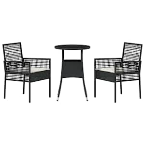 Zahradní jídelní souprava 3 pcs Černá polyratan - obrázek 7