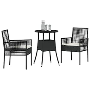 Zahradní jídelní souprava 3 pcs Černá polyratan - obrázek 3