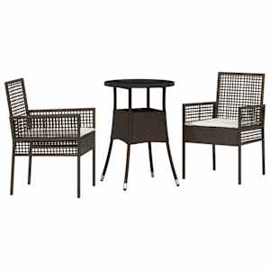 Zahradní jídelní souprava 3 pcs Hnědá polyratan - obrázek 2