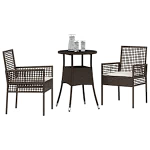 Zahradní jídelní souprava 3 pcs Hnědá polyratan - obrázek 3