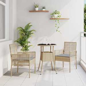 Zahradní jídelní souprava 3 pcs Béžová polyratan - obrázek 1