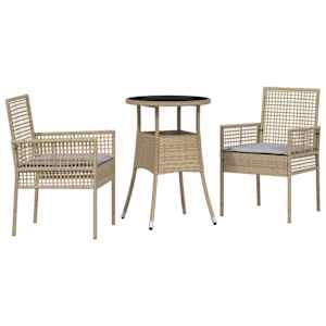 Zahradní jídelní souprava 3 pcs Béžová polyratan - obrázek 2