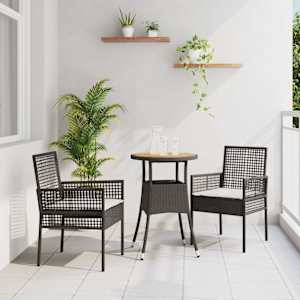 Zahradní jídelní souprava 3 pcs Černá polyratan - obrázek 1