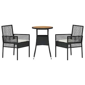 Zahradní jídelní souprava 3 pcs Černá polyratan - obrázek 7