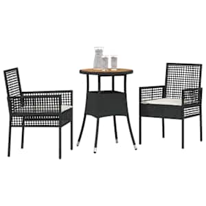 Zahradní jídelní souprava 3 pcs Černá polyratan - obrázek 3
