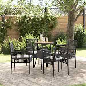 Komplet za jedilnico v vrtu 5 pcs Črna poli ratan