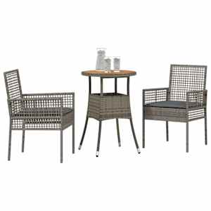 Zahradní jídelní souprava 3 pcs Šedá polyratan - obrázek 3