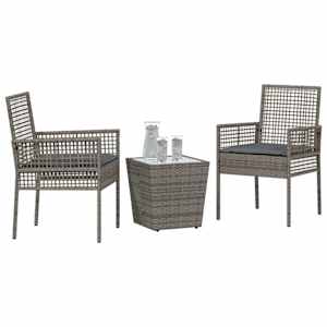 Zahradní bistro set 3 pcs Šedá polyratan - obrázek 3