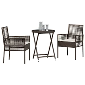 Zahradní bistro set 3 pcs Hnědá polyratan - obrázek 3