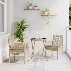 Vrtnik Bistro Set 3 pcs Bež poli ratan