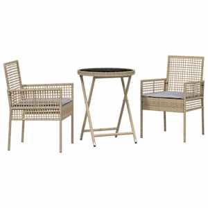 Zahradní bistro set 3 pcs Béžová polyratan - obrázek 2