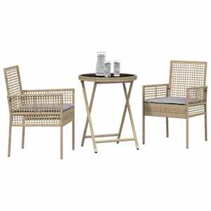 Zahradní bistro set 3 pcs Béžová polyratan - obrázek 3