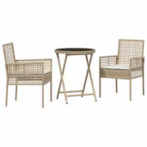 Zahradní bistro set 3 pcs Béžová polyratan - obrázek 2