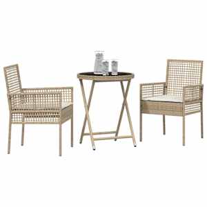 Zahradní bistro set 3 pcs Béžová polyratan - obrázek 3