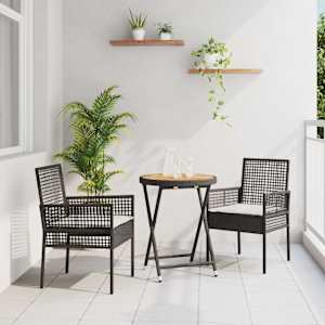 Zahradní bistro set 3 pcs Černá polyratan - obrázek 1