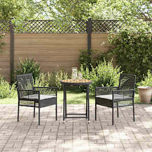 Zahradní bistro set 3 pcs Černá polyratan - obrázek 4