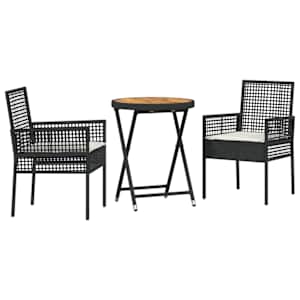 Zahradní bistro set 3 pcs Černá polyratan - obrázek 2