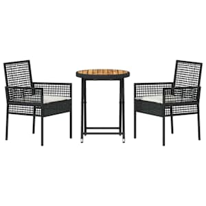 Zahradní bistro set 3 pcs Černá polyratan - obrázek 7