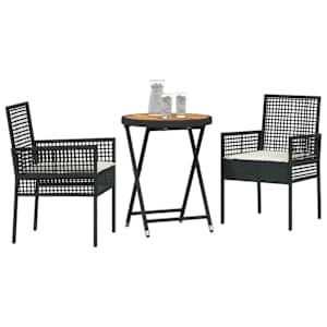 Zahradní bistro set 3 pcs Černá polyratan - obrázek 3