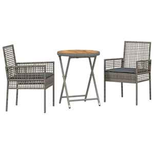 Zahradní bistro set 3 pcs Šedá polyratan - obrázek 2