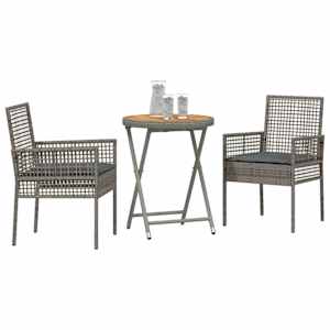 Zahradní bistro set 3 pcs Šedá polyratan - obrázek 3