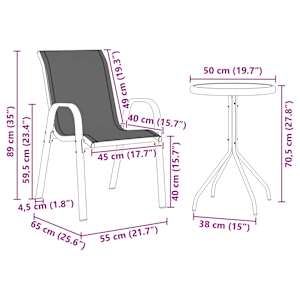 Zahradní bistro set 3 pcs Šedá Ocel - obrázek 12