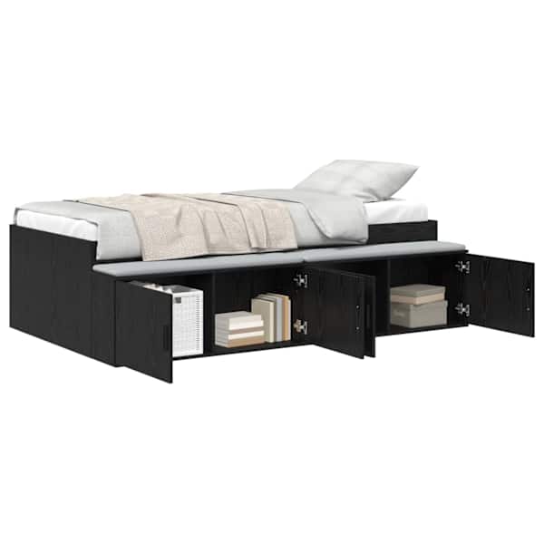vidaXL Voodi raam sahtliga uksega Must tamm 90 x 200 cm Tehispuit