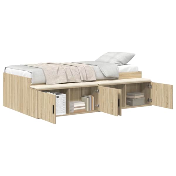 vidaXL Voodi raam sahtliga uksega Sonoma tamm 90 x 200 cm Tehispuit