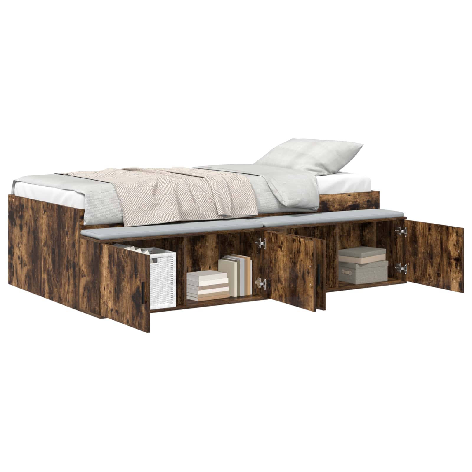vidaXL Bedframe met lade Gerookt eiken 90 x 200 cm Bewerkt hout, foto 3