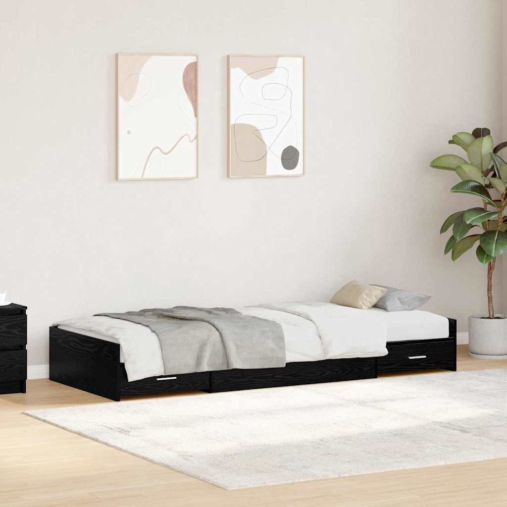 vidaXL Bett mit Stauraum Schwarze Eiche 75 x 190 cm Holzwerkstoff