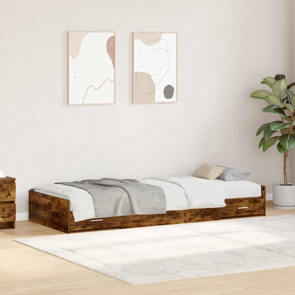 vidaXL Bett mit Stauraum Geräucherte Eiche 75 x 190 cm Holzwerkstoff