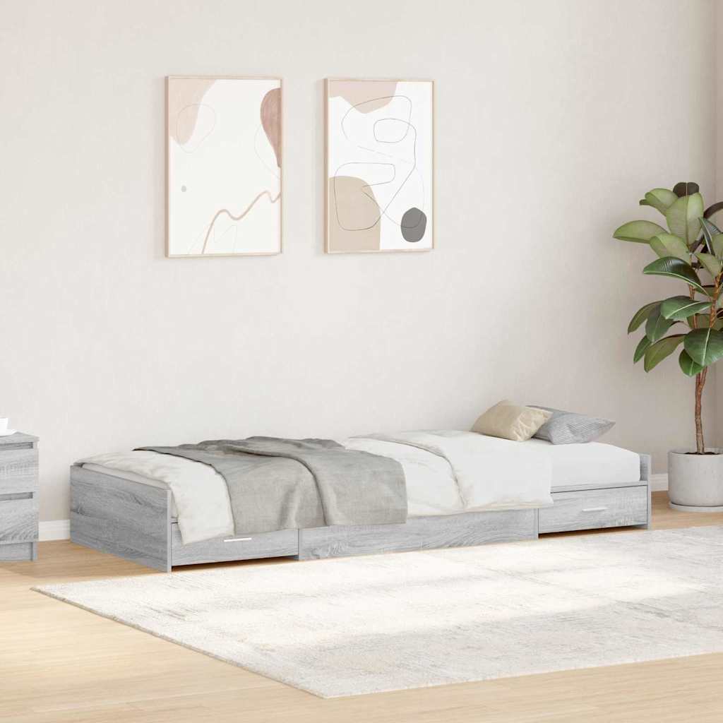 vidaXL Bett mit Stauraum Graues Sonoma 75 x 190 cm Holzwerkstoff