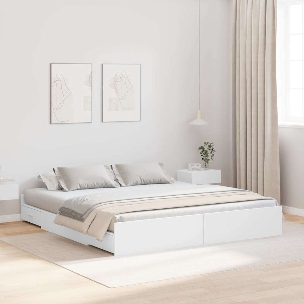 Voodi hoiukohaga raam sahtliga peaga ladustamisega Valge 200 x 200 cm