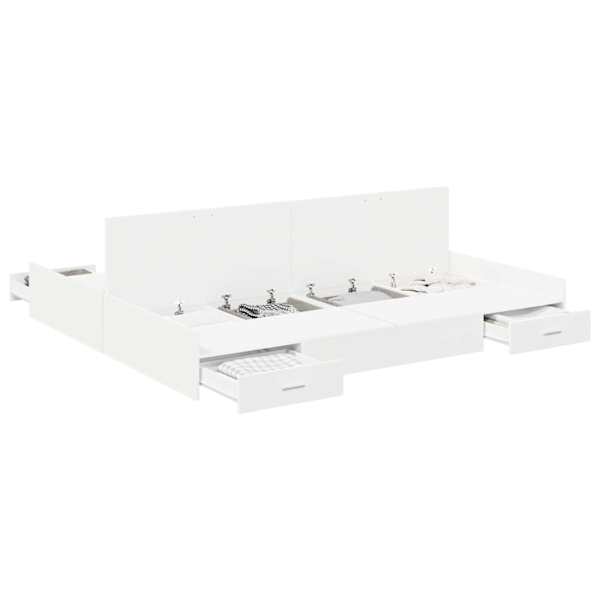 vidaXL Voodi hoiukohaga raam sahtliga Valge 200 x 200 cm Tehispuit