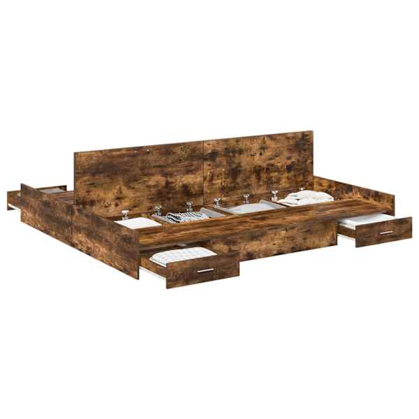 vidaXL Voodi hoiukohaga raam Suitsetatud tamm 200 x 200 cm Tehispuit