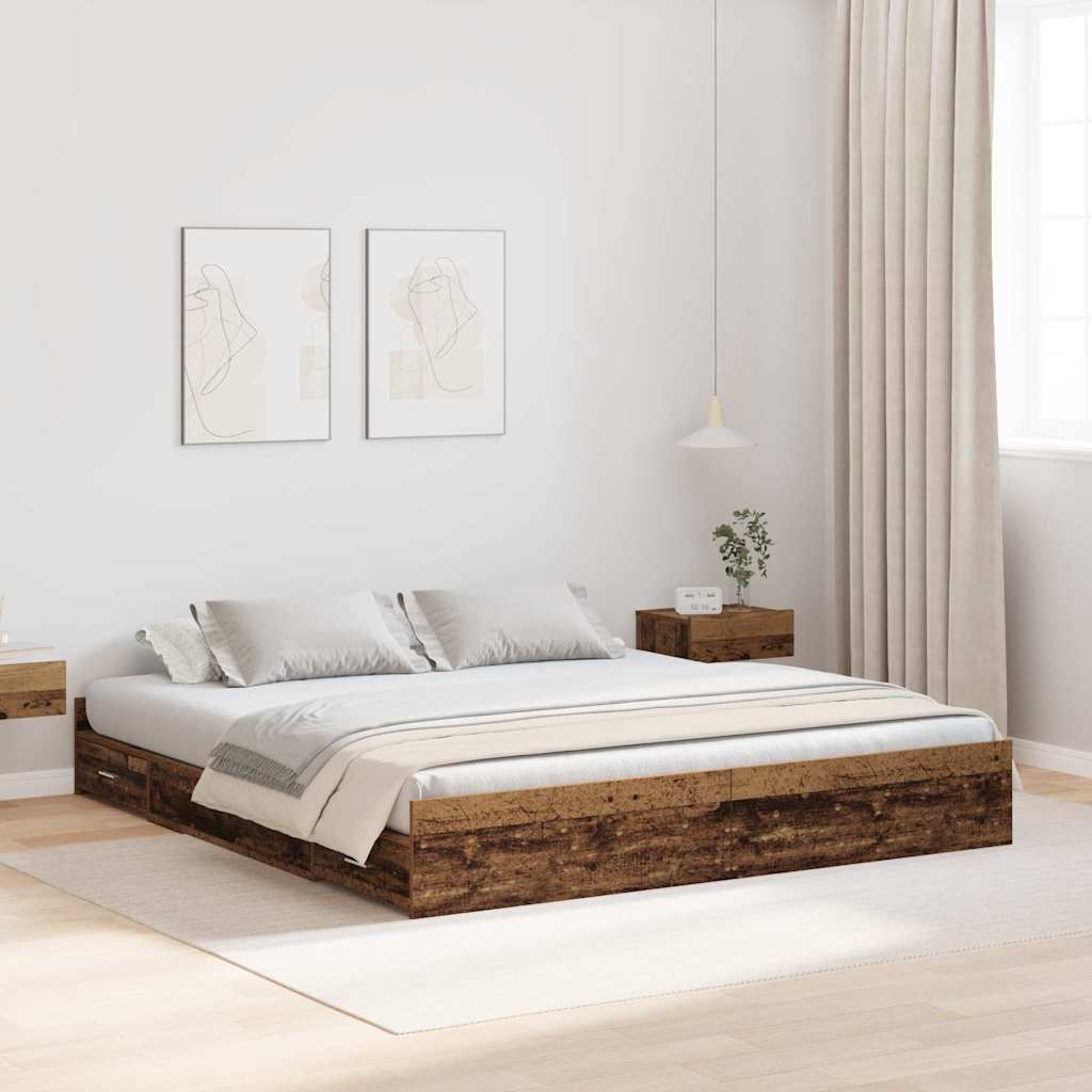 Voodi hoiukohaga raam sahtliga peaga ladustamisega Vana puit 200 x 200 cm