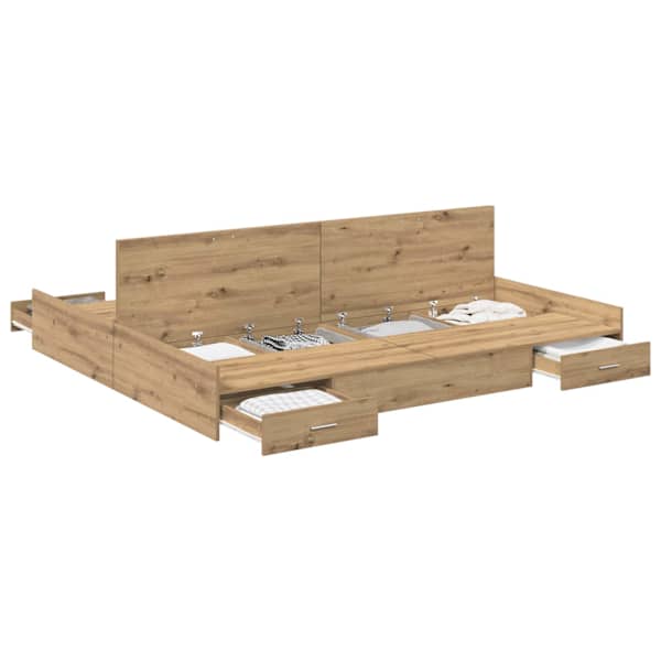 vidaXL Voodi hoiukohaga raam peaga K&auml;sit&ouml;&ouml;puu 200 x 200 cm Tehispuit