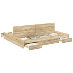 vidaXL Voodi hoiukohaga raam peaga Sonoma tamm 180 x 200 cm Tehispuit