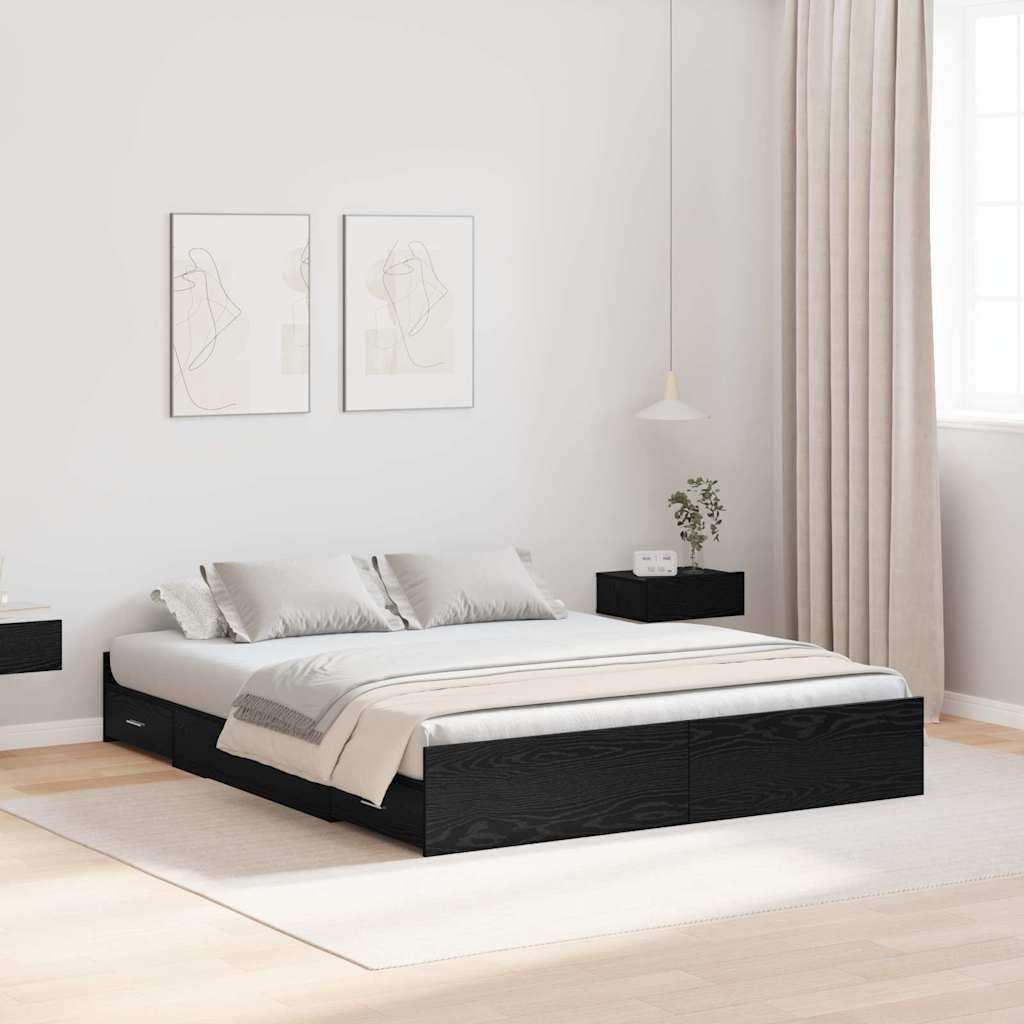 Voodi hoiukohaga raam sahtliga peaga ladustamisega Must tamm 160 x 200 cm