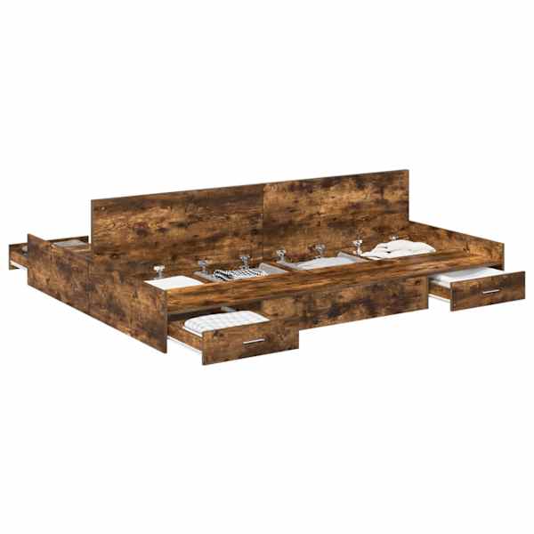 vidaXL Voodi hoiukohaga raam Suitsetatud tamm 160 x 200 cm Tehispuit