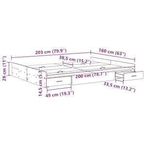 Rám postele s úložným prostorem s čelo Staré dřevo 160 x 200 cm - obrázek 11